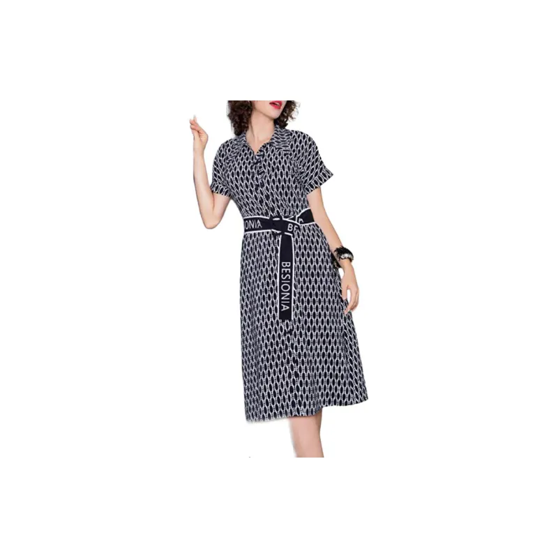 BESIONIA SS23 Short Sleeved Dress Women's Black White Pattern-2