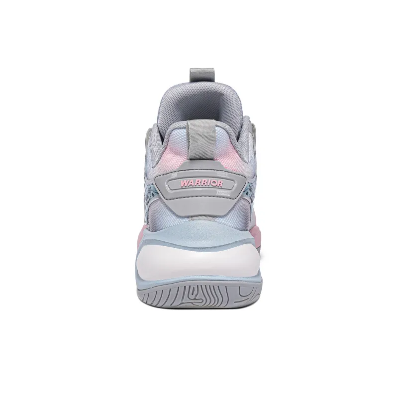 Warrior Abrasion Resistant Breathable Coverage Low Top Basketball Shoes Men's Gray Pink Blue-4