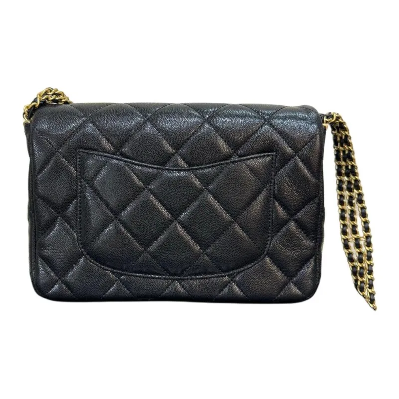 CHANEL Caviar Litchi Grain Cow Leather Shoulder Bag, Crossbody Bag Mini Women's Black-4