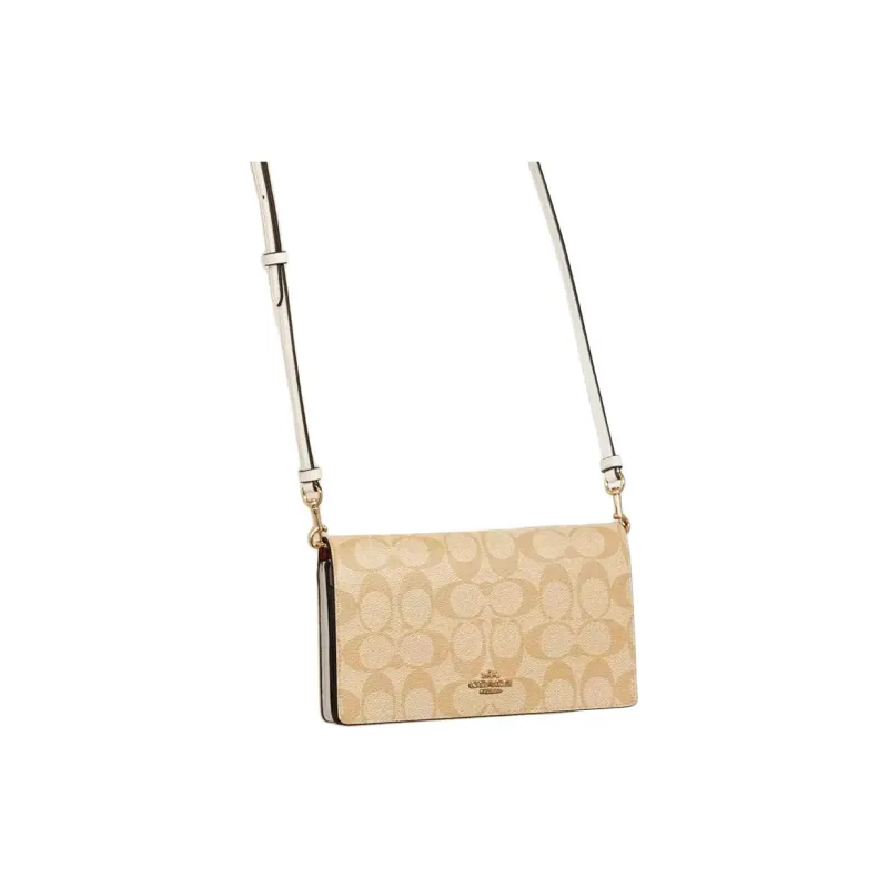 COACH Anna Monogram Canvas With Leather Crossbody Bag, Shoulder Bag Small Size Women's Khaki & White-2