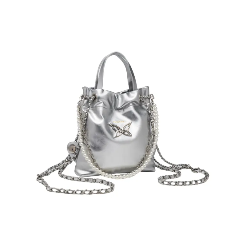 NOMK PU Backpack, Travel Bag, Handbag Women's Silver-3