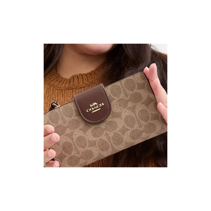 COACH Phone Wallet In Signature Canvas Women's Brown-4