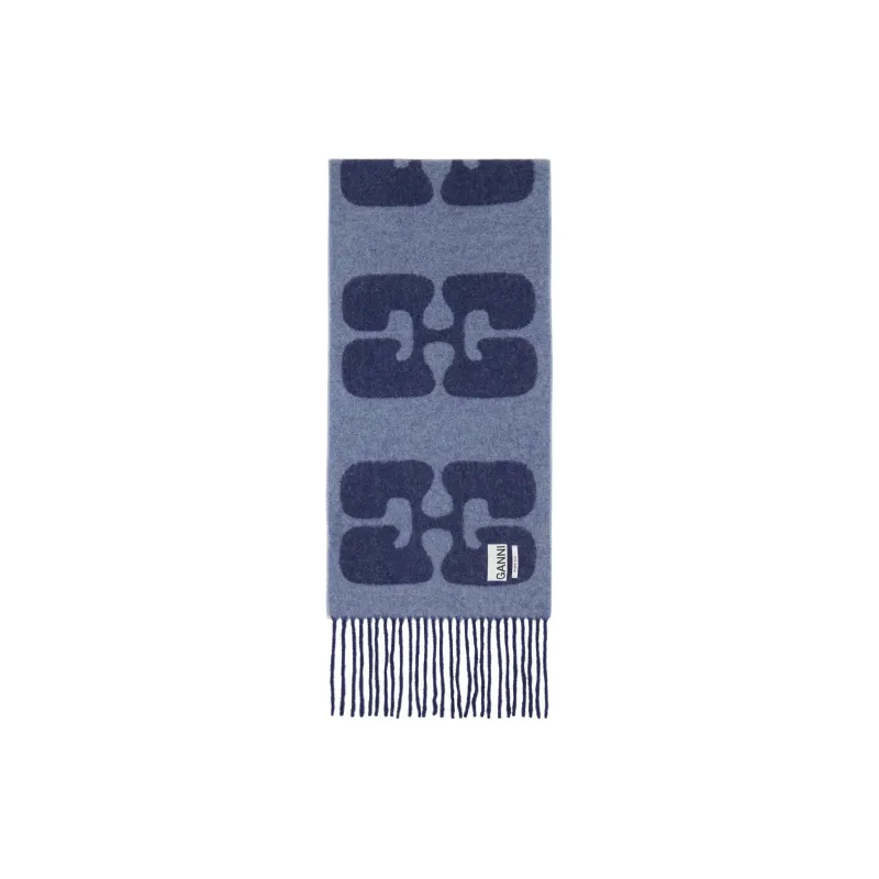 GANNI Recycled Wool Knit Scarves Women's Dark Blue-1