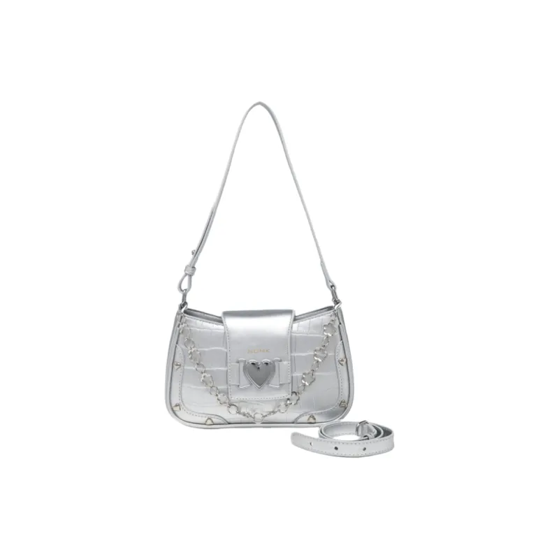 NOMK PU Shoulder Bag Crossbody Bag Women's White/Black/Blue/Silver-3
