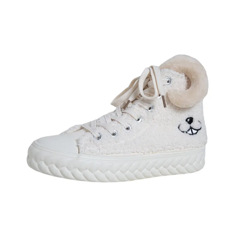 MINGKUANG Street Quirky Box Thermal Slip Resistant And Abrasion Resistant High Top Skateboard Shoes Women's Ecru-2