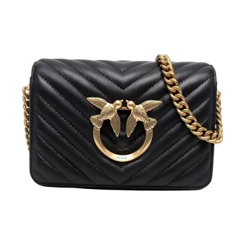 PINKO Sheepskin Shoulder Bag, Crossbody Bag Women's Black, Black Gold