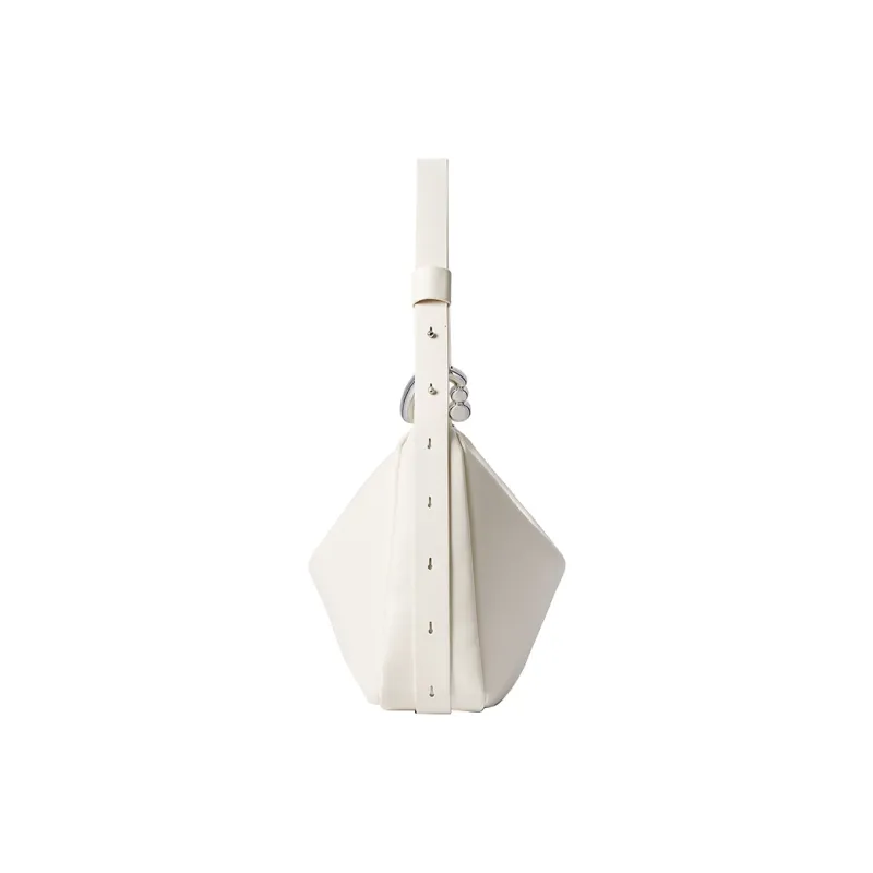 AMAZING SONG Cow Split Leather Shoulder Bag Medium Size Women's Elegant Black/Cream White-6