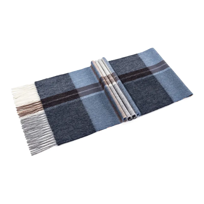 Shanghai Story 100% Cashmere Knit Scarves Unisex Beige And Orange Check Gift Box Set-71