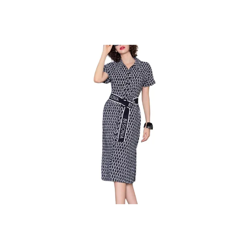 BESIONIA SS23 Short Sleeved Dress Women's Black White Pattern-1