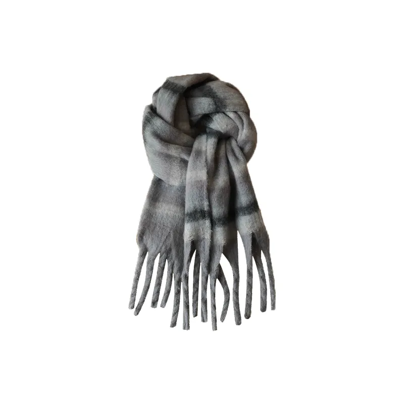 PLAN IN Cotton Polyester Knit Scarves Unisex Gray/Maillard/Green-0
