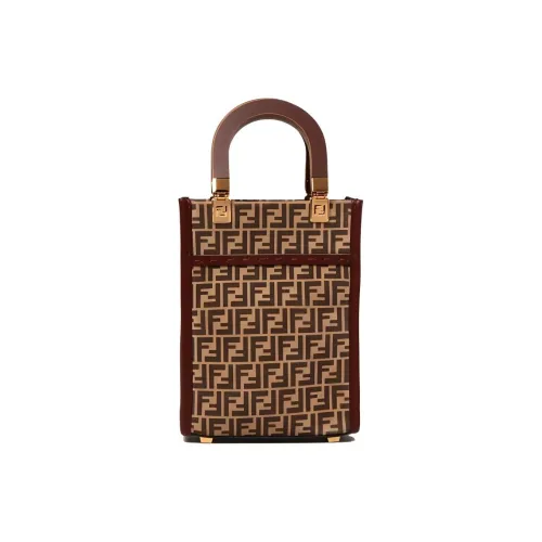 FENDI Sunshine Cow Leather Tote Bag Shopping Bag Sun Bag Handbag Shoulder Bag Crossbody Bag Mini Women's Tobacco/Brown
