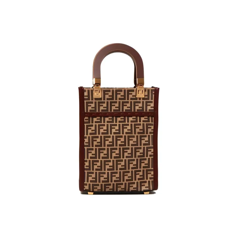 FENDI Sunshine Cow Leather Tote Bag Shopping Bag Sun Bag Handbag Shoulder Bag Crossbody Bag Mini Women's Tobacco/Brown-0
