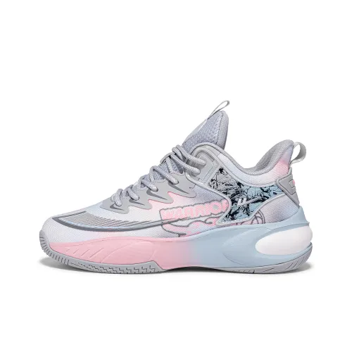 WARRIOR Basketball Shoes Men Low-Top Gray Pink Blue