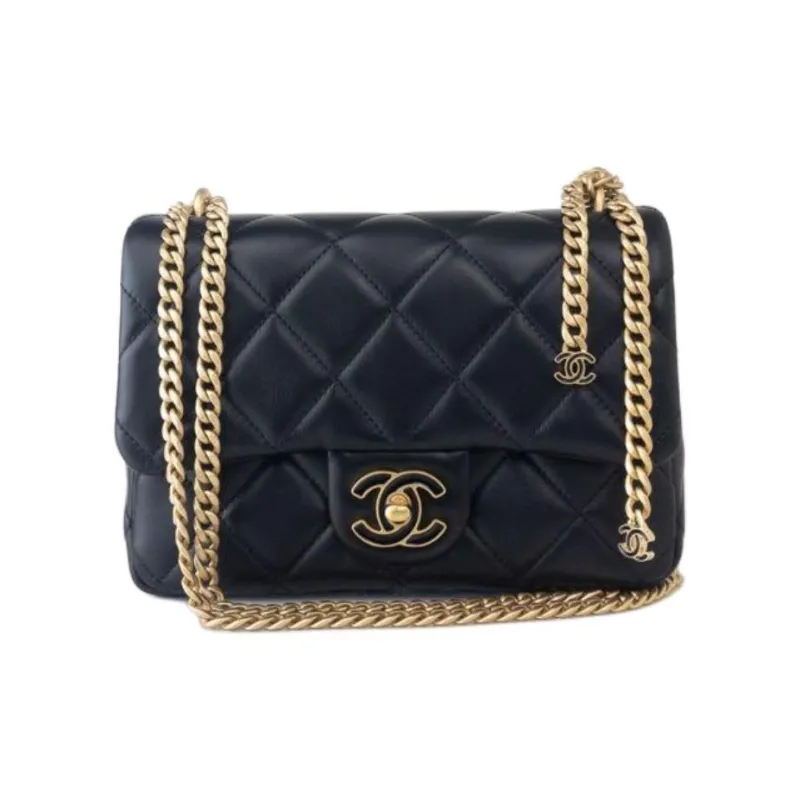 CHANEL Lambskin Enamel Chain Shoulder Bag Crossbody Bag Mini Women's Black-0