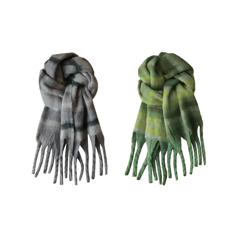 PLAN IN Cotton Polyester Knit Scarves Unisex Gray/Maillard/Green-8