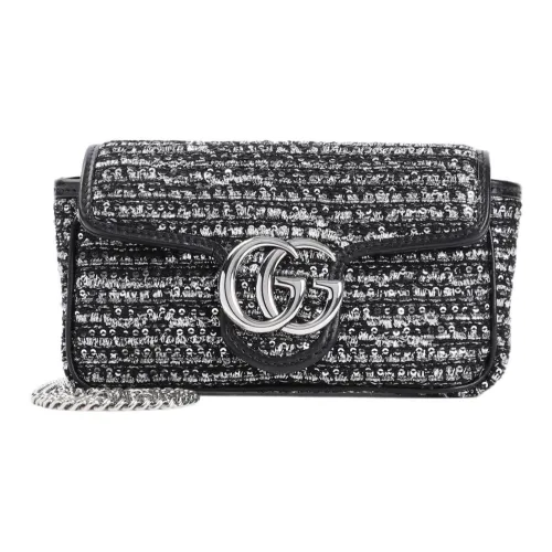 GUCCI GG Marmont Wool Shoulder Bag Extra Mini Women's Black Silver