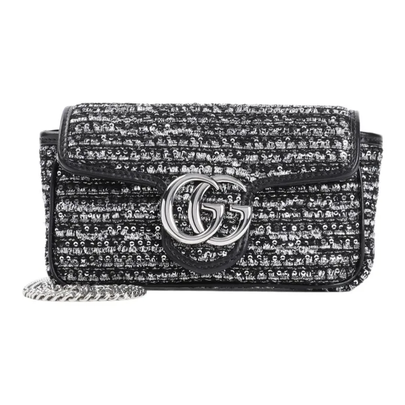 GUCCI GG Marmont Wool Shoulder Bag Extra Mini Women's Black Silver-0