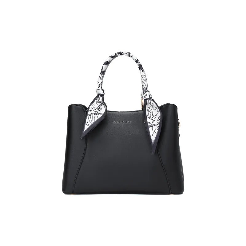 MEXICAN Polyurethane Leather Handbag Tote Bag, Special Tote Bag Medium Size Women's Black/Ecru/Tango Red-1
