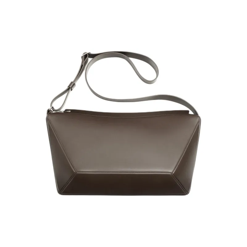 ZARA Cow Leather Crossbody Bag Large Size Men's Brown-0