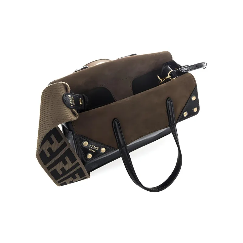 FENDI Lambskin Suede Tote Bag, Shopping Bag, Shoulder Bag, Handbag Women's Black-3