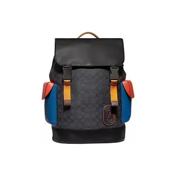 COACH Rivington Canvas With Leather Backpack Men's Black & Blue