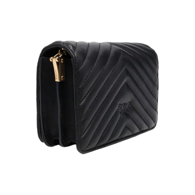 PINKO Sheepskin Shoulder Bag, Crossbody Bag Women's Black, Black Gold-1