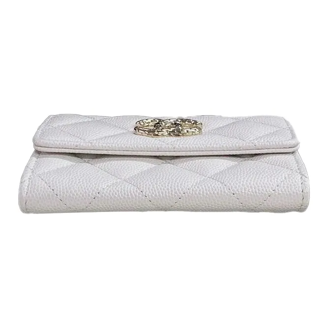 CHANEL Litchi Leather, Caviar Cow Leather Card Holder Women's White-2