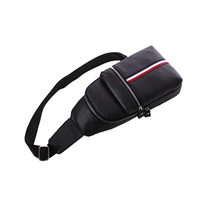 DOSRFINI Top Grain Cow Leather Sling Bag Medium Size Men's Black-4