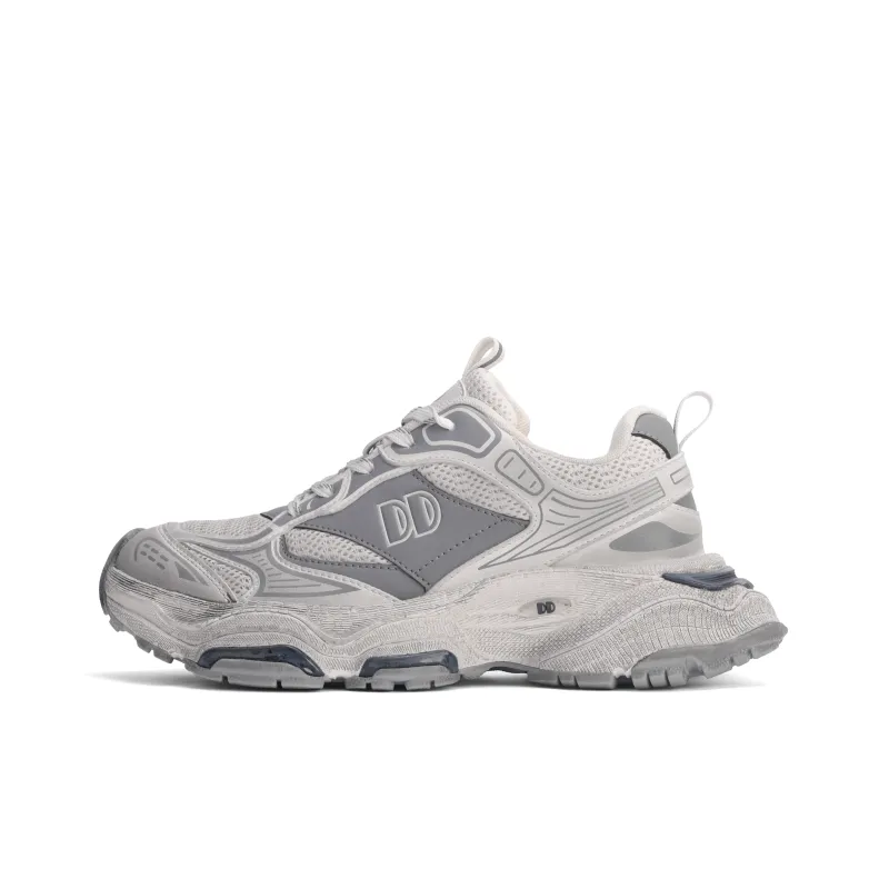 GLO BULL Height Increasing Wear Resistant Breathable Slip Resistant Low Top Chunky Sneakers Unisex Beige Gray-0