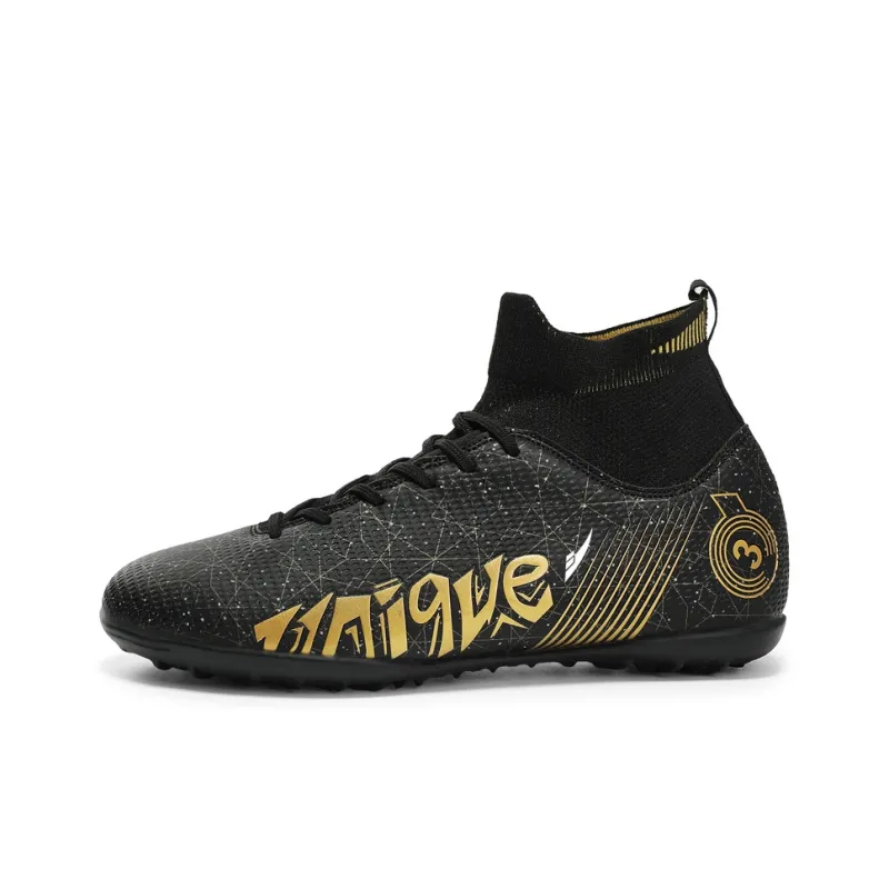 Kuding Soccer Shoes Unisex Mid Top Black/White/Blue-12