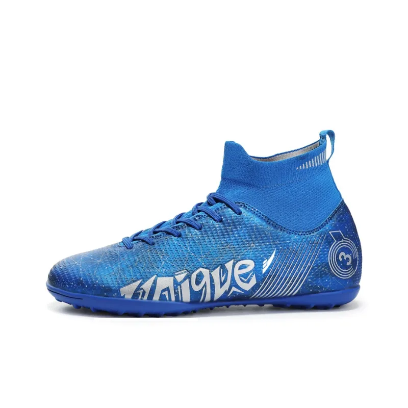 Kuding Soccer Shoes Unisex Mid Top Black/White/Blue-9