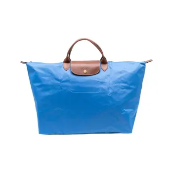 LONGCHAMP Le Pliage Cow Leather Trim Luggage Bag, Portable, One Shoulder Travel Bag Trumpets Women's Diamond Blue