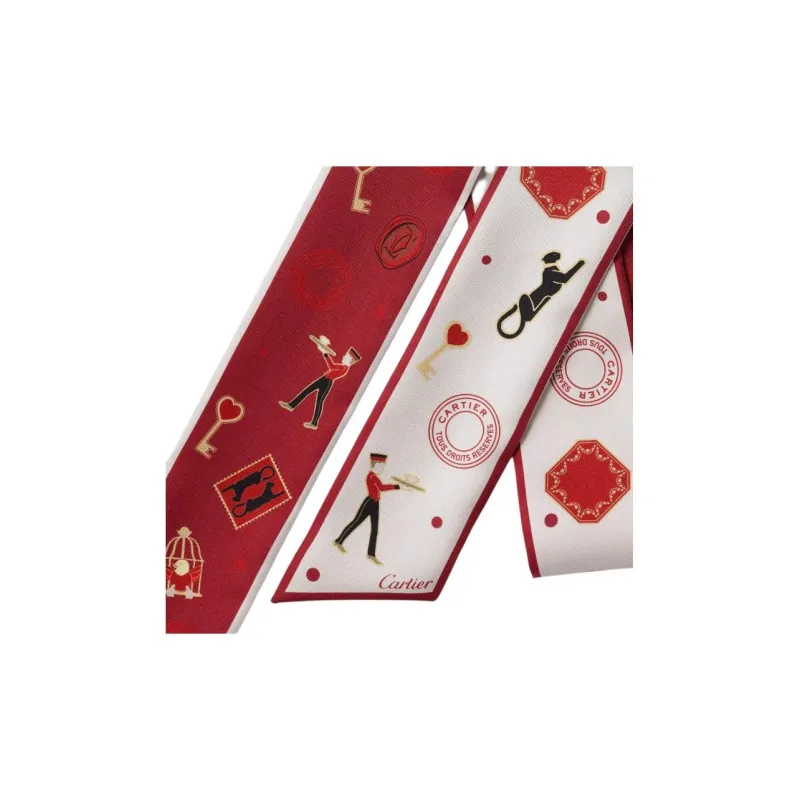CARTIER Silk Scarves Unisex Burgundy-1