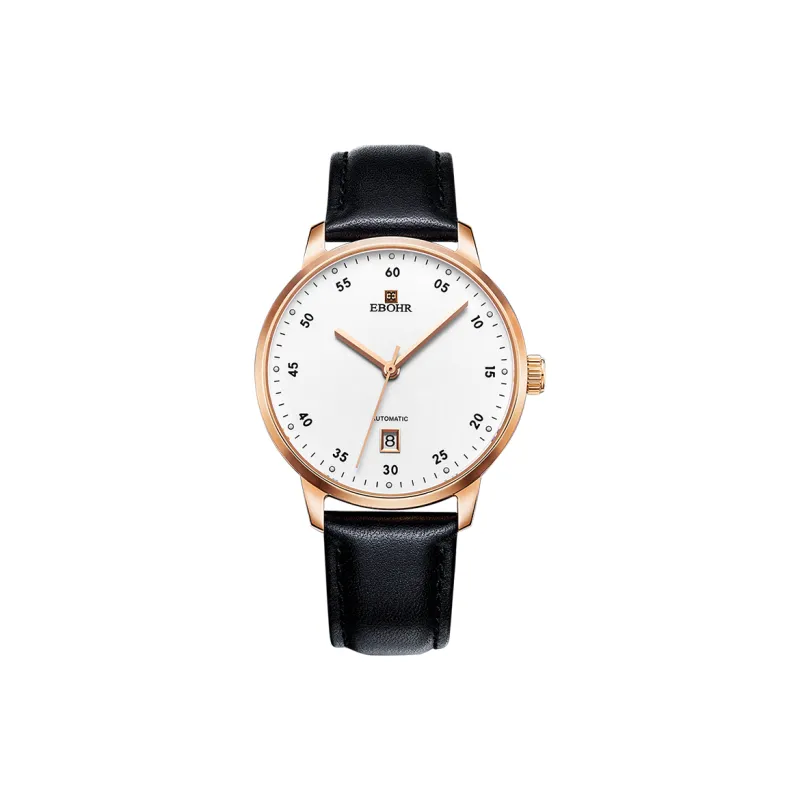 EBOHR Master Collection Mechanical Movement Leather Strap Watch Men's Watches White Dial-0
