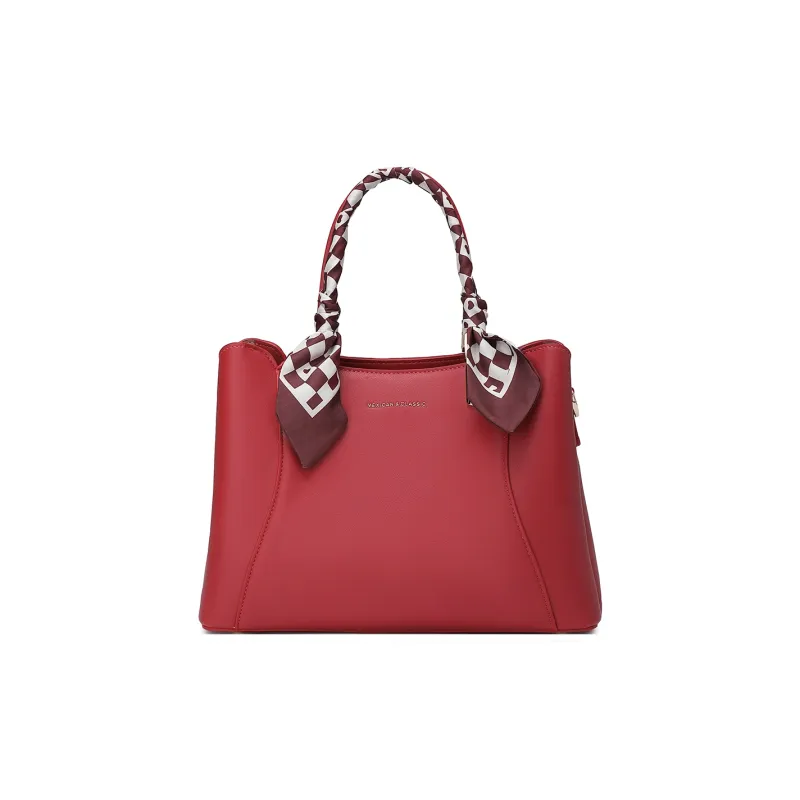 MEXICAN Polyurethane Leather Handbag Tote Bag, Special Tote Bag Medium Size Women's Black/Ecru/Tango Red-12