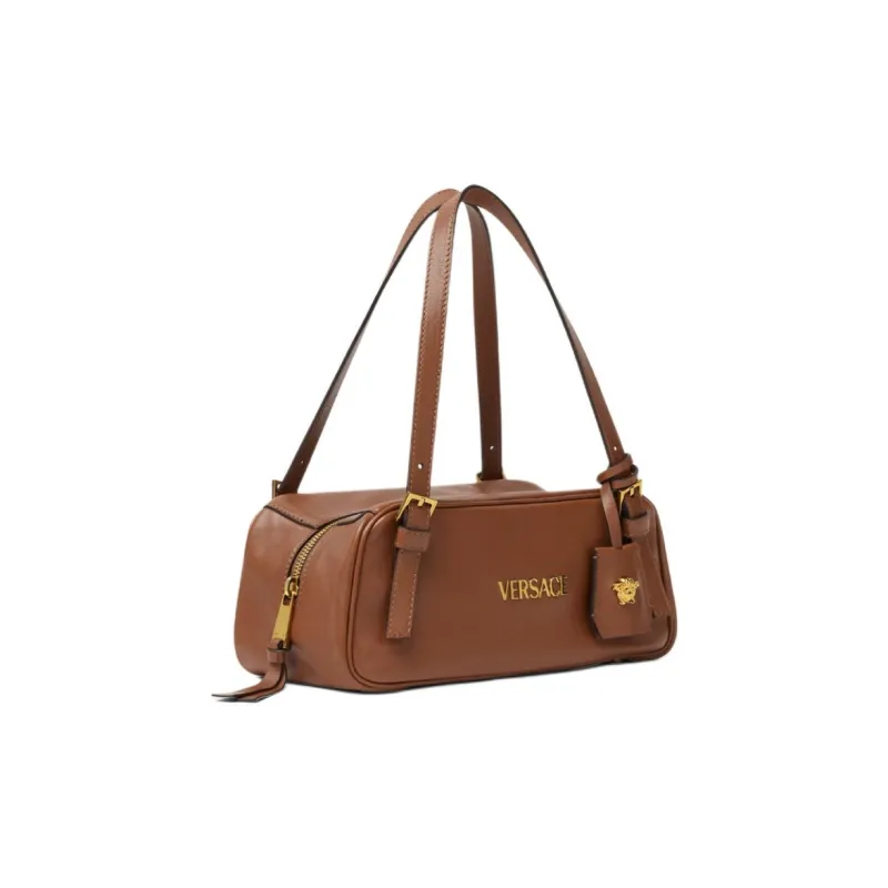 VERSACE Tag Lambskin Bowling Shoulder Bag Women's Brown-1