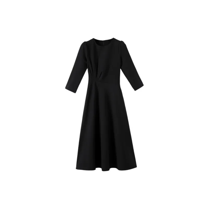 Late White Long Sleeved Dress Women's Black-0