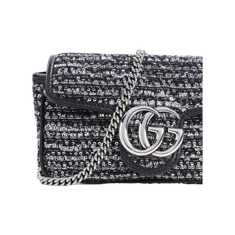 GUCCI GG Marmont Wool Shoulder Bag Extra Mini Women's Black Silver-2
