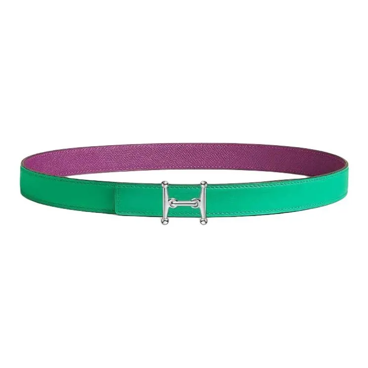 HERMES Calfskin Leather Belts Women's Purple Width 2.4CM-1