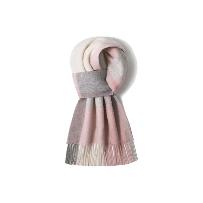 Shanghai Story 100% Cashmere Knit Scarves Unisex Beige And Orange Check Gift Box Set-4