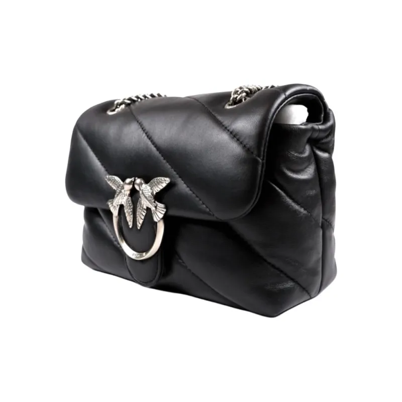 PINKO Puff Nappa Sheepskin Shoulder Bag, Crossbody Bag Mini Women's Black/Black Silver-2