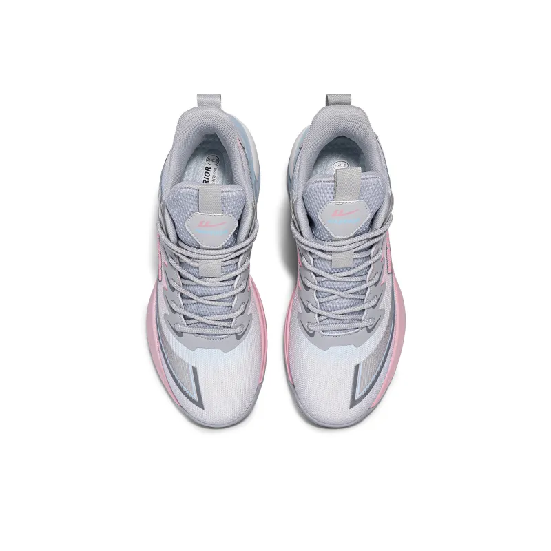 Warrior Abrasion Resistant Breathable Coverage Low Top Basketball Shoes Men's Gray Pink Blue-3