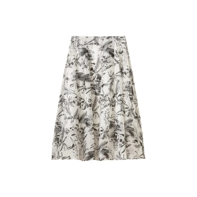 SHUIYUNJIAN Casual Long Skirt Women's Black Floral-1