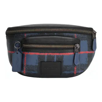 COACH Westway Canvas With Leather Crossbody Bag Sling Bag Fanny Pack Medium Size Men's Dark Blue & Red