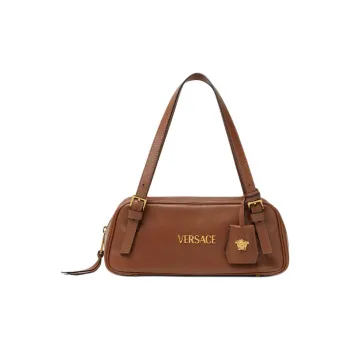 VERSACE Tag Lambskin Bowling Shoulder Bag Women's Brown