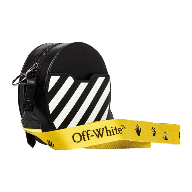 OFF WHITE Diag Round Bag Black/White With Yellow Strap-1