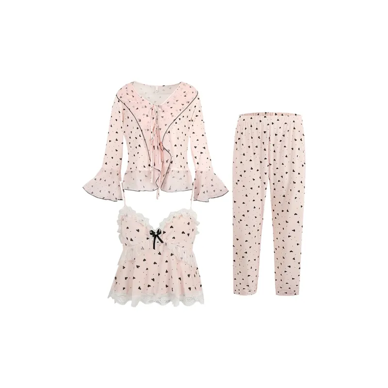Flow Yarn Pajama Set Women's Pink-0