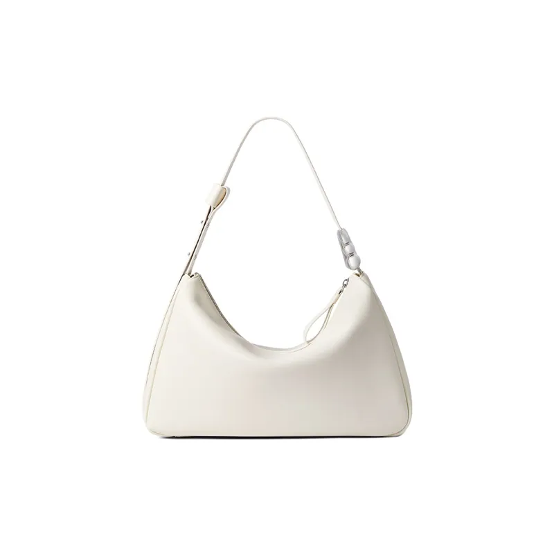 AMAZING SONG Cow Split Leather Shoulder Bag Medium Size Women's Elegant Black/Cream White-7