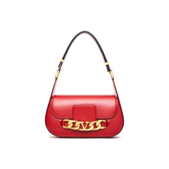 Valentino Distressed Calfskin Handbag, Portable Crossbody Bag, Shoulder Bag Women's Red