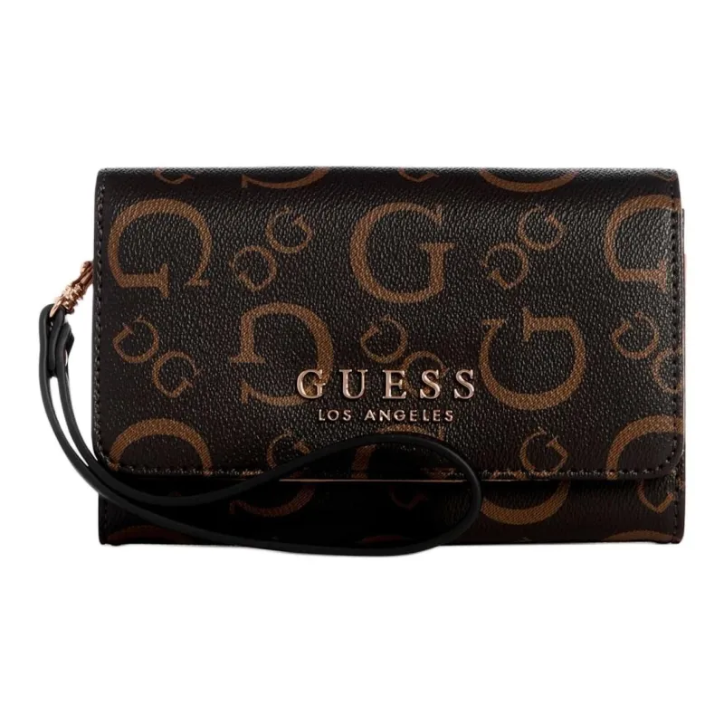 GUESS Coated Canvas Clutch Women's Black Brown-0